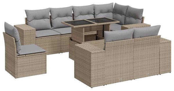 9 részes bézs polyrattan kerti ülőgarnitúra párnákkal