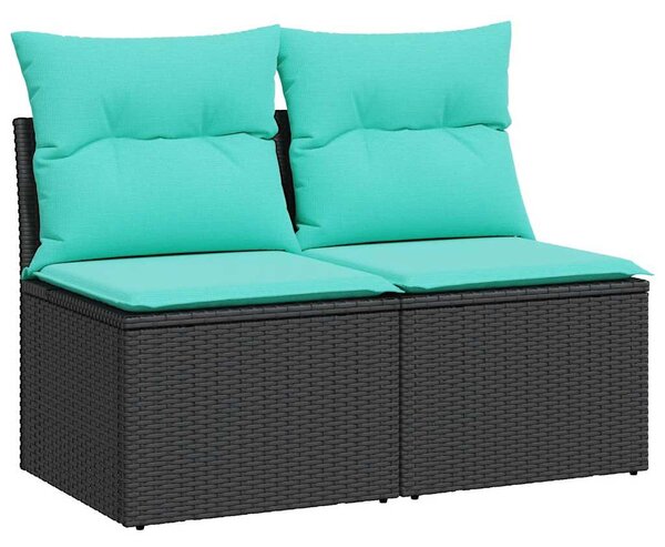 2 részes fekete polyrattan akácfa kerti ülőgarnitúra párnával