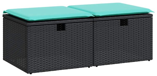 2 részes fekete polyrattan akácfa kerti ülőgarnitúra párnával
