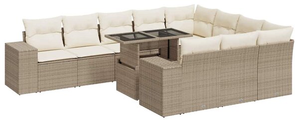 11 részes bézs polyrattan kerti ülőgarnitúra párnákkal