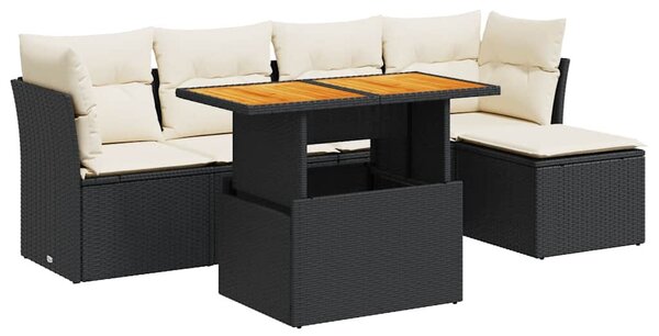 6 részes fekete polyrattan kerti ülőgarnitúra párnákkal