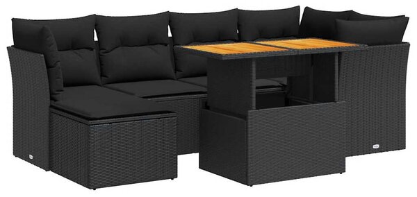 7 részes fekete polyrattan kerti ülőgarnitúra párnával