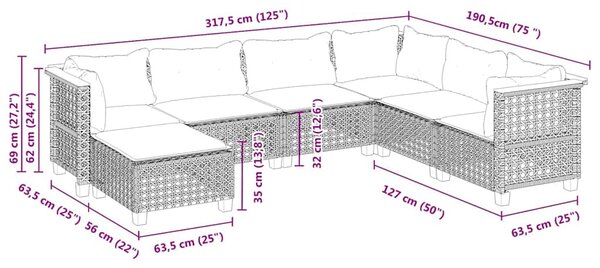 7 részes bézs polyrattan kerti ülőgarnitúra párnákkal