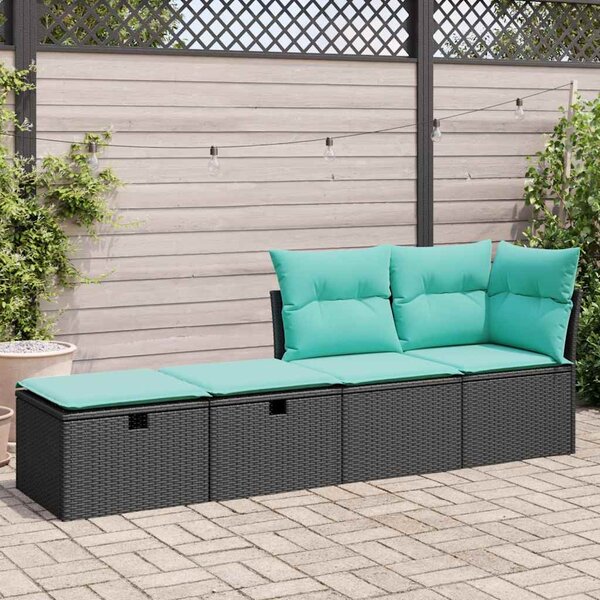 2 részes fekete polyrattan akácfa kerti ülőgarnitúra párnával