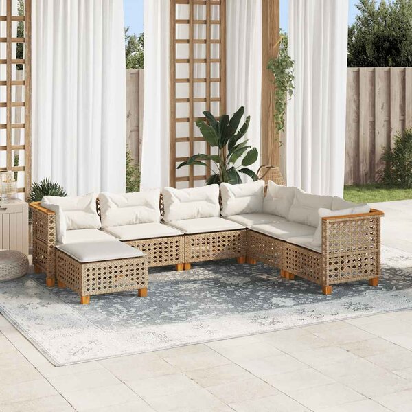 7 részes bézs polyrattan kerti ülőgarnitúra párnákkal