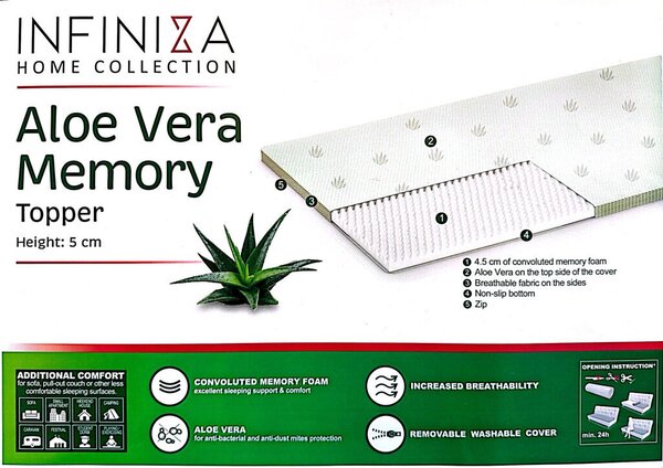 Memóriahabos Aloe Vera fedőmatrac - Infiniza 200x200x5 cm