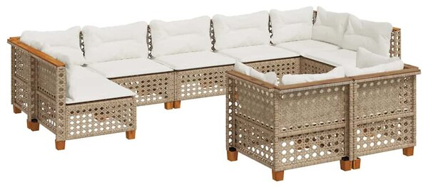 9 részes bézs polyrattan kerti ülőgarnitúra párnákkal