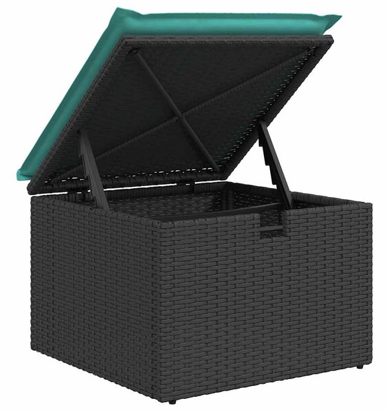 2 részes fekete polyrattan akácfa kerti ülőgarnitúra párnával