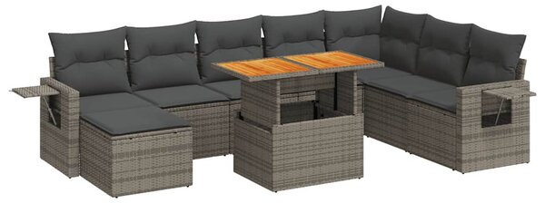 9 részes szürke polyrattan kerti ülőgarnitúra párnákkal