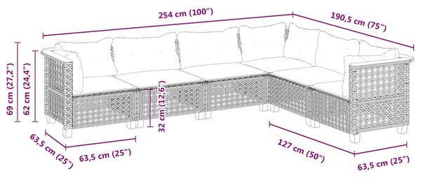 6 részes bézs polyrattan kerti ülőgarnitúra párnával