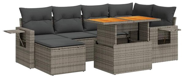 7 részes szürke polyrattan kerti ülőgarnitúra párnákkal