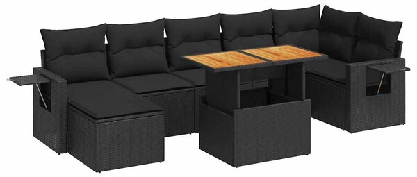 8 részes fekete polyrattan kerti ülőgarnitúra párnákkal