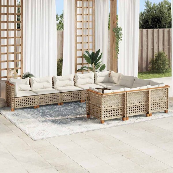 10 részes bézs polyrattan kerti ülőgarnitúra párnával