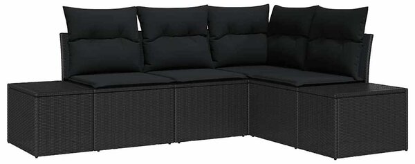 Kerti Kanapé Szett tárolóval 4 pcs Fekete polirattan