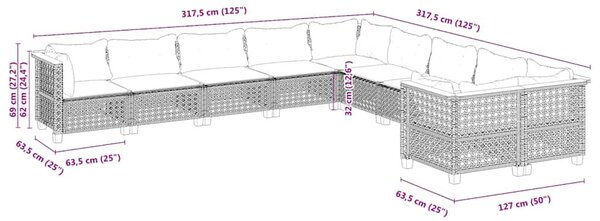 10 részes bézs polyrattan kerti ülőgarnitúra párnával