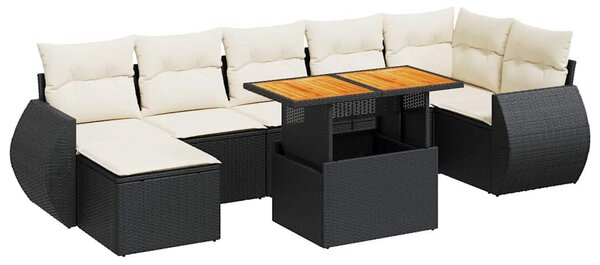 8 részes fekete polyrattan kerti ülőgarnitúra párnákkal