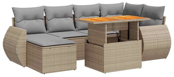 7 részes bézs polyrattan kerti ülőgarnitúra párnákkal