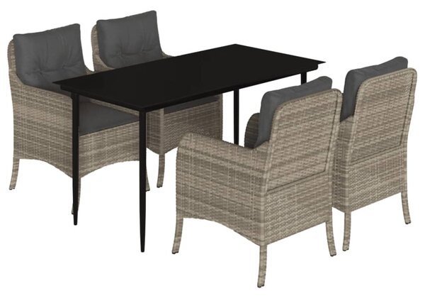 5részes világosszürke polyrattan kerti étkezőgarnitúra párnával