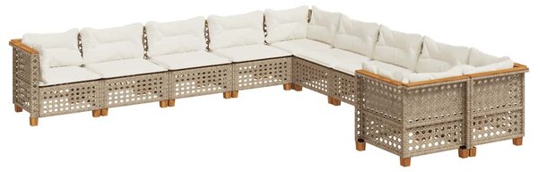 10 részes bézs polyrattan kerti ülőgarnitúra párnával