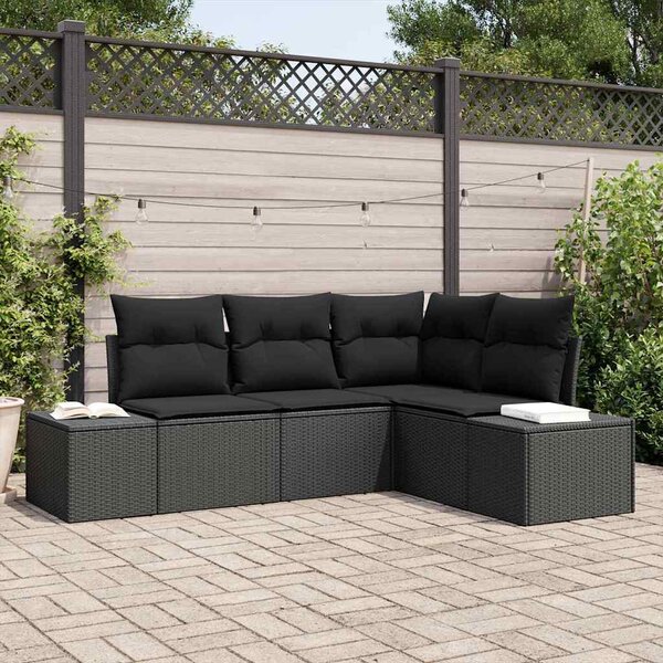 Kerti Kanapé Szett tárolóval 4 pcs Fekete polirattan