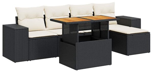 6 részes fekete polyrattan kerti ülőgarnitúra párnákkal