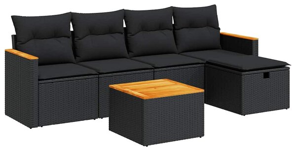 6 részes fekete polyrattan kerti ülőgarnitúra párnákkal