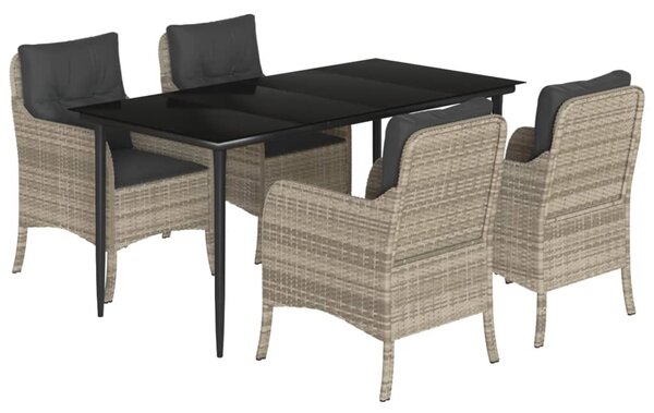 5részes világosszürke polyrattan kerti étkezőgarnitúra párnával