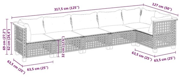 6 részes bézs polyrattan kerti ülőgarnitúra párnával