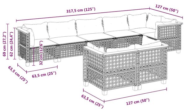 8 részes bézs polyrattan kerti ülőgarnitúra párnával