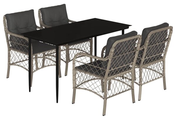 5részes világosszürke polyrattan kerti étkezőgarnitúra párnával