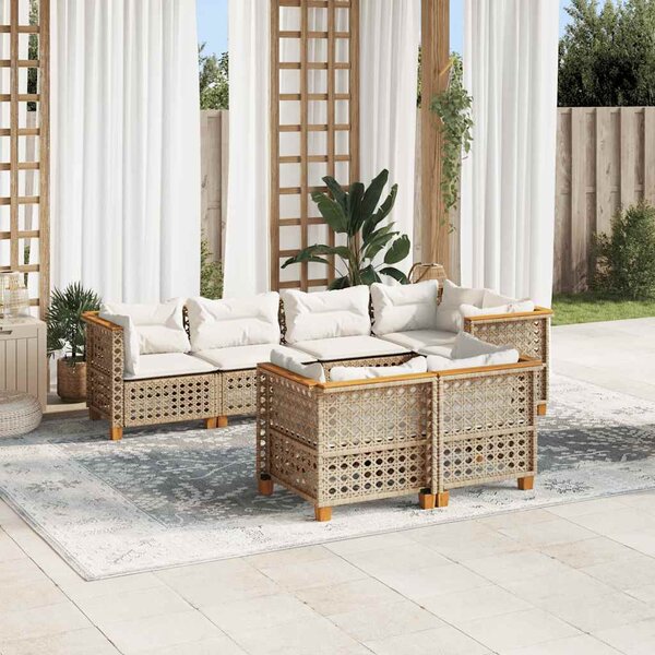 7 részes bézs polyrattan kerti ülőgarnitúra párnákkal