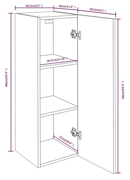 2 db füstös tölgy színű szerelt fa TV-szekrény 30,5x30x90 cm