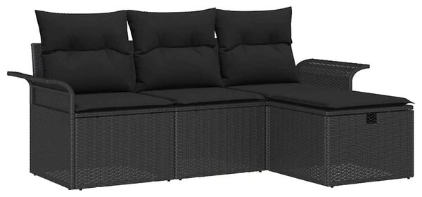 Kerti Kanapé Szett párnával tárolóval 4 pcs Fekete Poli rattan