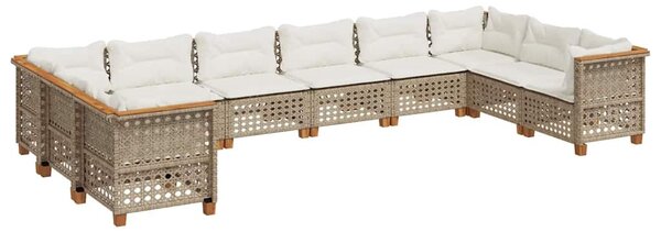 10 részes bézs polyrattan kerti ülőgarnitúra párnával