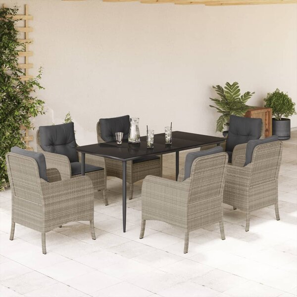 7 részes világosszürke polyrattan kerti étkezőszett párnával