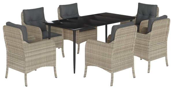 7 részes világosszürke polyrattan kerti étkezőszett párnával