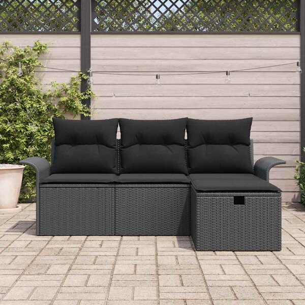Kerti Kanapé Szett párnával tárolóval 4 pcs Fekete Poli rattan