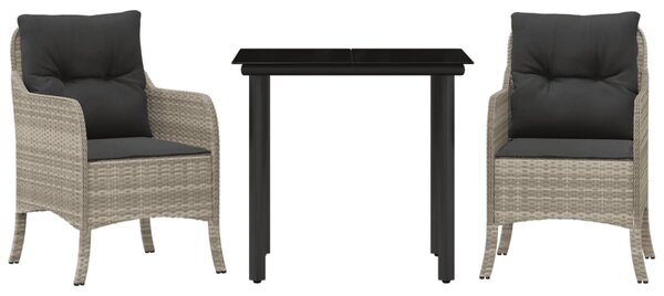 3részes világosszürke polyrattan kerti étkezőgarnitúra párnával