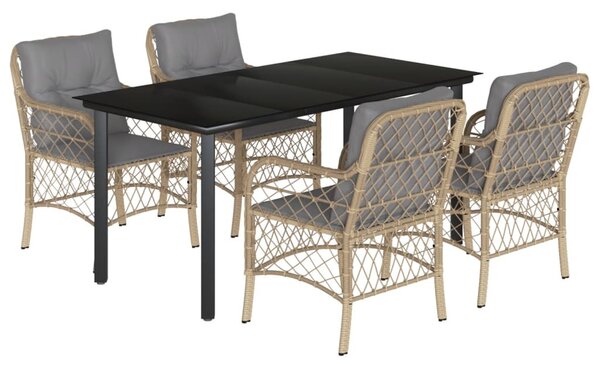 5 részes vegyes bézs polyrattan kerti étkezőgarnitúra párnákkal