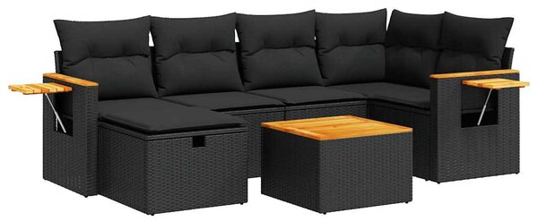 7 részes fekete polyrattan kerti ülőgarnitúra párnával
