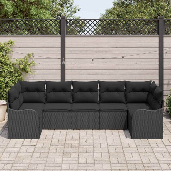 Kerti Kanapé Szett tárolóval 7 pcs Fekete Poli rattan