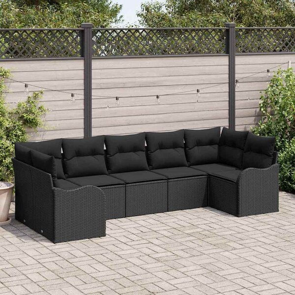 Kerti Kanapé Szett tárolóval 7 pcs Fekete Poli rattan