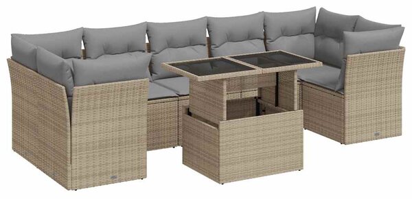 8 részes bézs polyrattan kerti ülőgarnitúra párnával