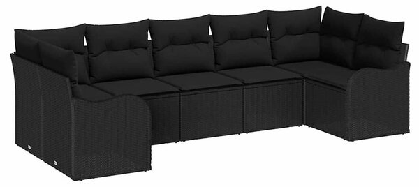 Kerti Kanapé Szett tárolóval 7 pcs Fekete Poli rattan