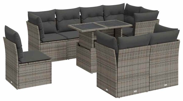 9 részes szürke polyrattan kerti ülőgarnitúra párnákkal