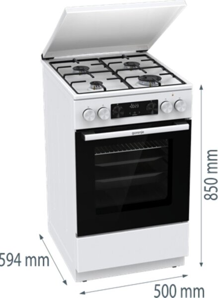 Gorenje GK5C42WJ Kombinált gáztűzhely, 62L, 4 főzőzóna, FrozenBake, A energiaosztály