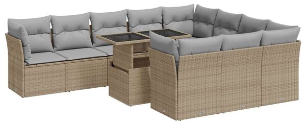 11 részes bézs polyrattan kerti ülőgarnitúra párnákkal