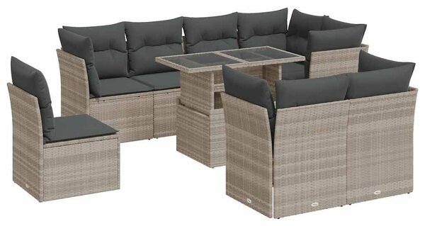 9 részes világosszürke polyrattan kerti ülőgarnitúra párnával