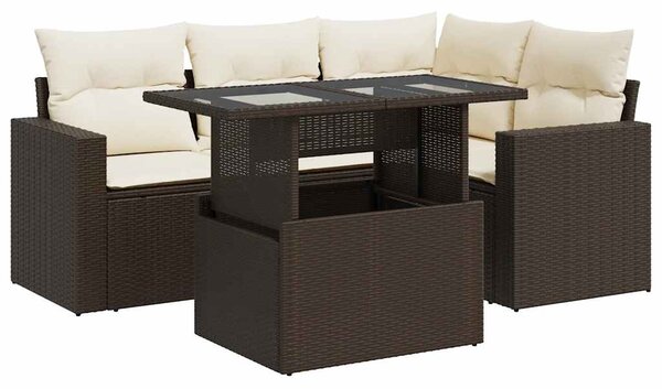 5 részes barna polyrattan kerti ülőgarnitúra párnával