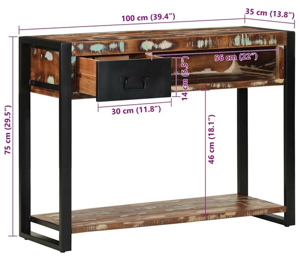 VidaXL konzolasztal többszínű 100x35x75cm tömörfa újrahasznosított fa